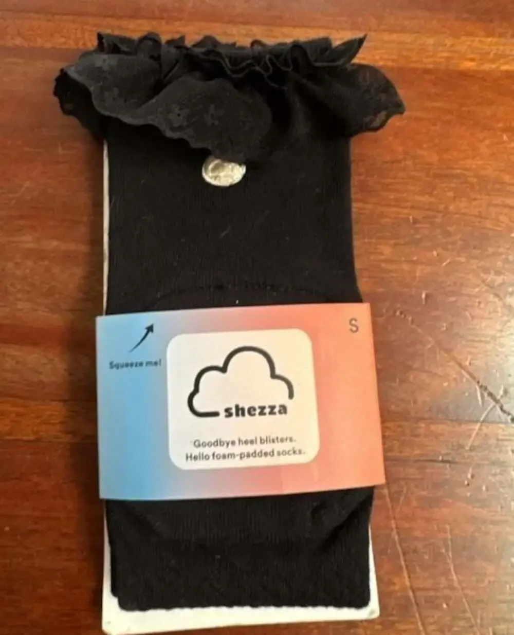 Shezza Foam Padded Lace Heel Socks Black Size S Anti Blister Comfort NWT